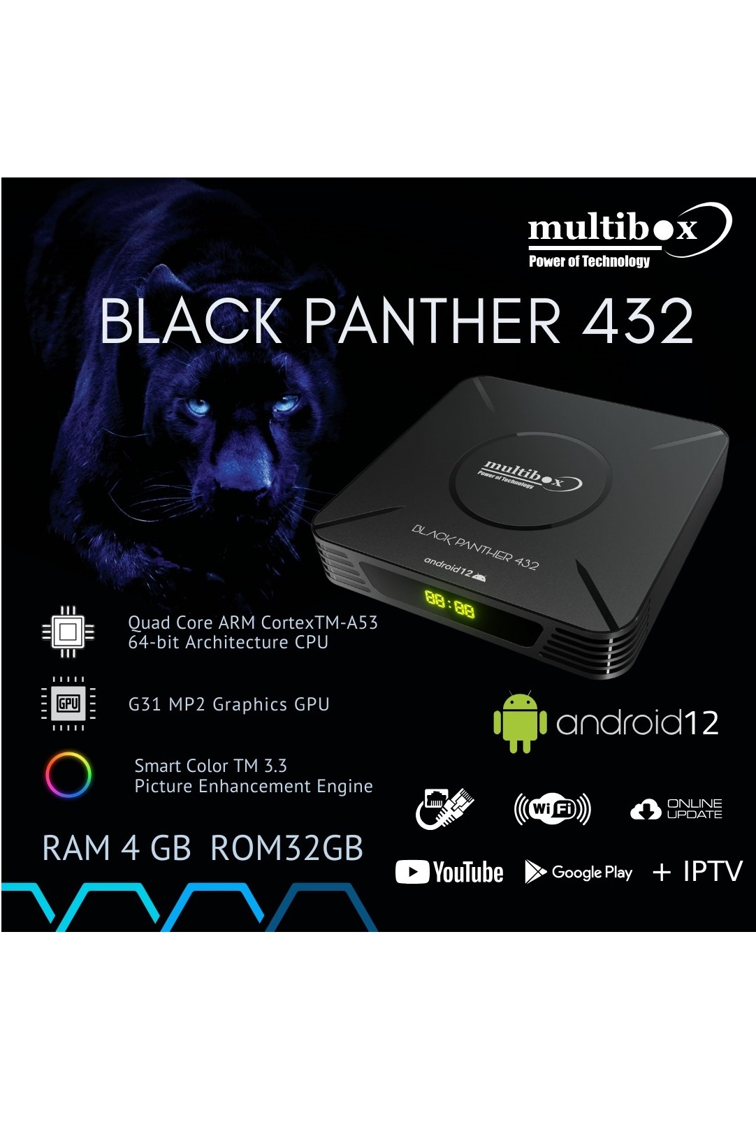 BLACK PANTHER 432 ANDROİD 12 TV BOX 4GB RAM 32GB HAFIZA 8K