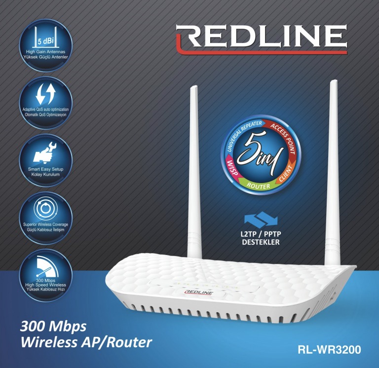 Redline RL-WR3200 Kablosuz Router 300 Mbps 2 ANTENLİ