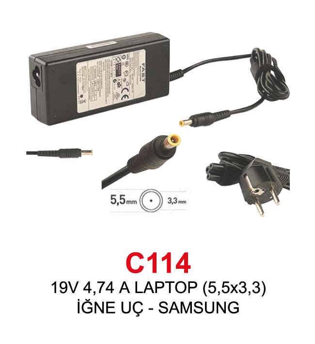 19V 4,74 A LAPTOP (5,5x3,3) İĞNE UÇ - SAMSUNG NOTEBOOK ADAPTÖR