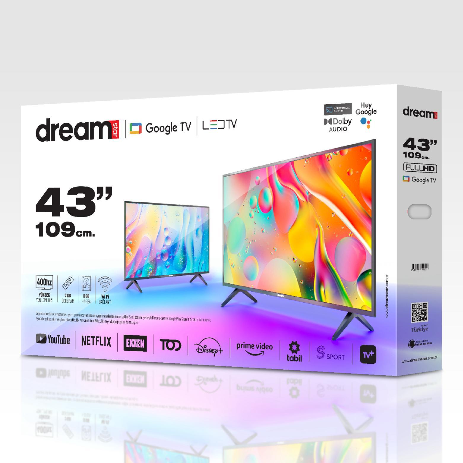 DREAMSTAR - 43’’ 109 cm Ekran Google TV FRAMELESS Full HD Uydu Alıcılı